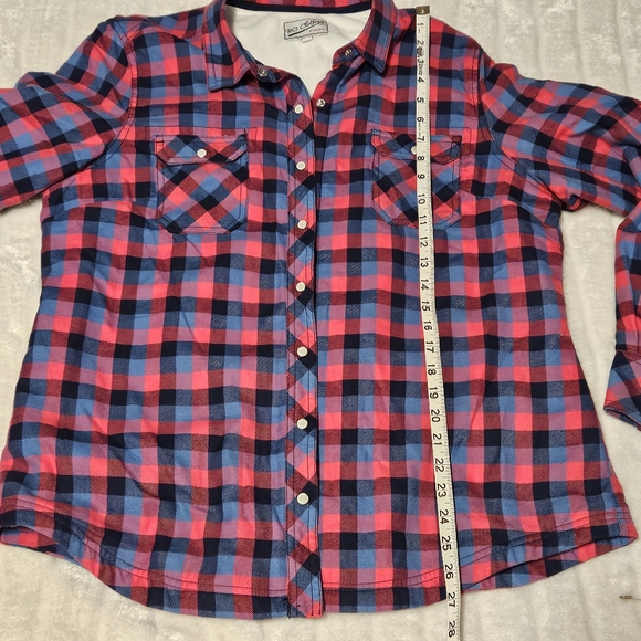 BOGO Free🦋 BC Clothing Pink/Blue Plaid Fleece Lined Button Down Shacket Shirt - Picture 11 of 13